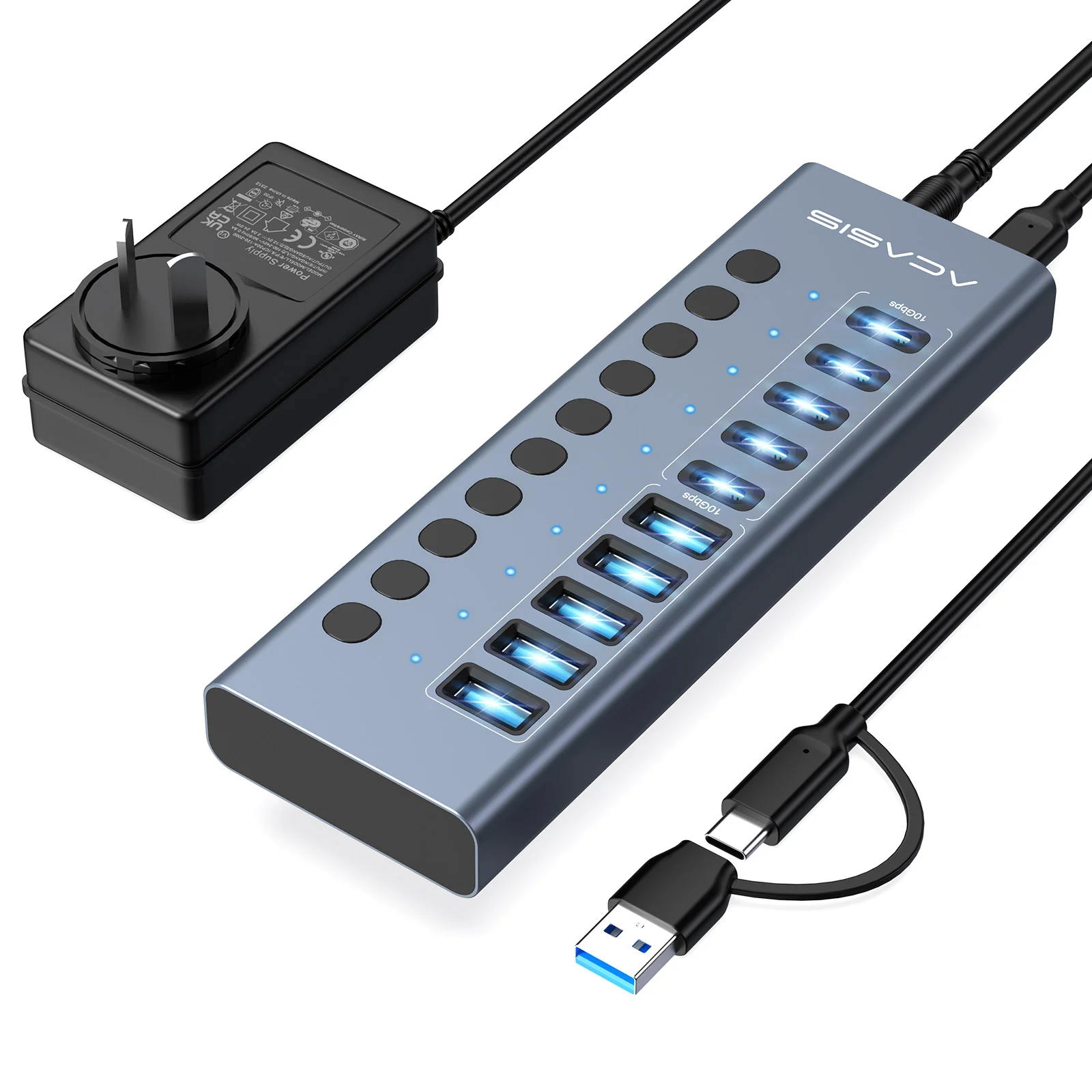 Acasis 10-Port 10Gbps USB 3.2 Hub Powered, 5 USB-A & 5 USB-C Ports - Image 10