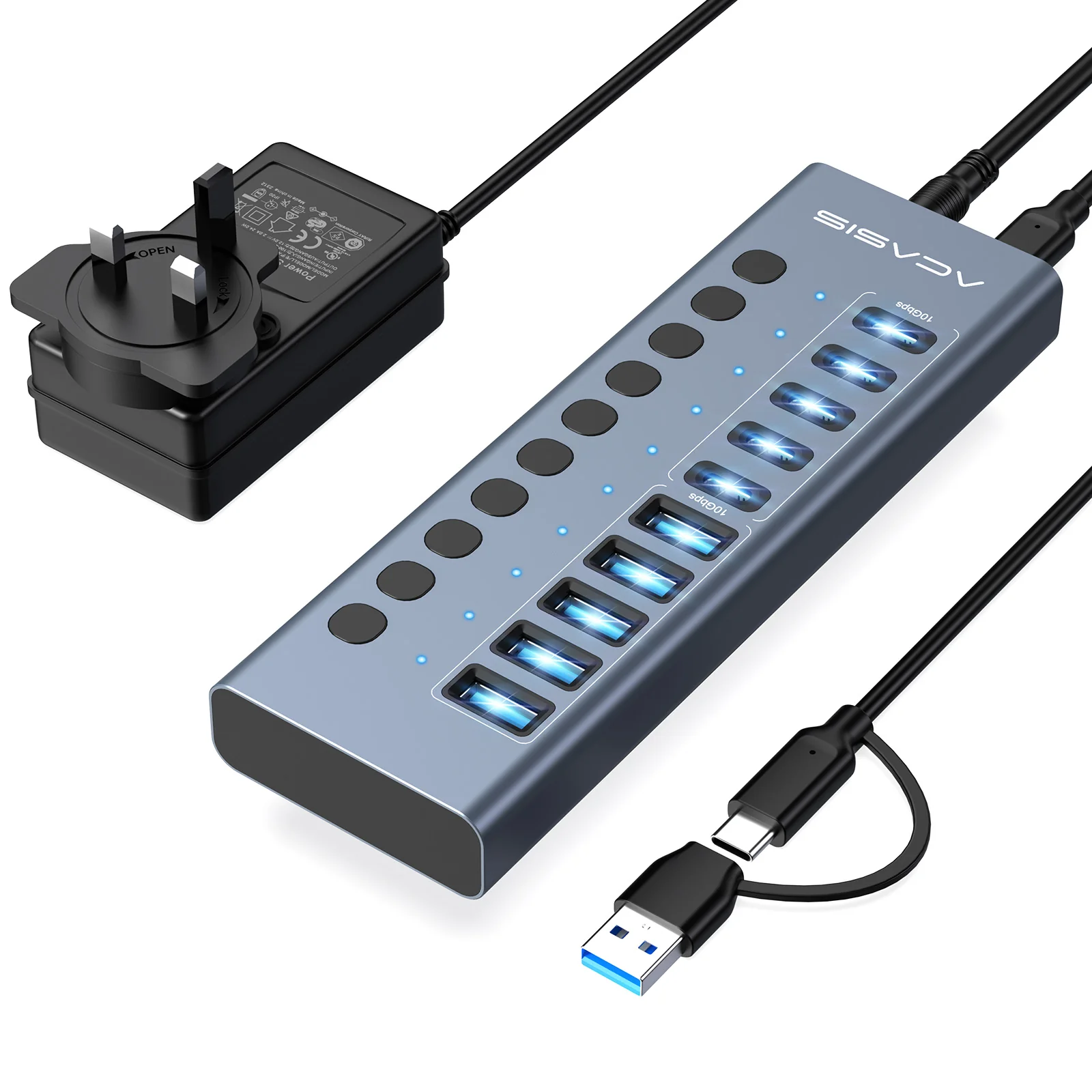 Acasis 10-Port 10Gbps USB 3.2 Hub Powered, 5 USB-A & 5 USB-C Ports - Image 11