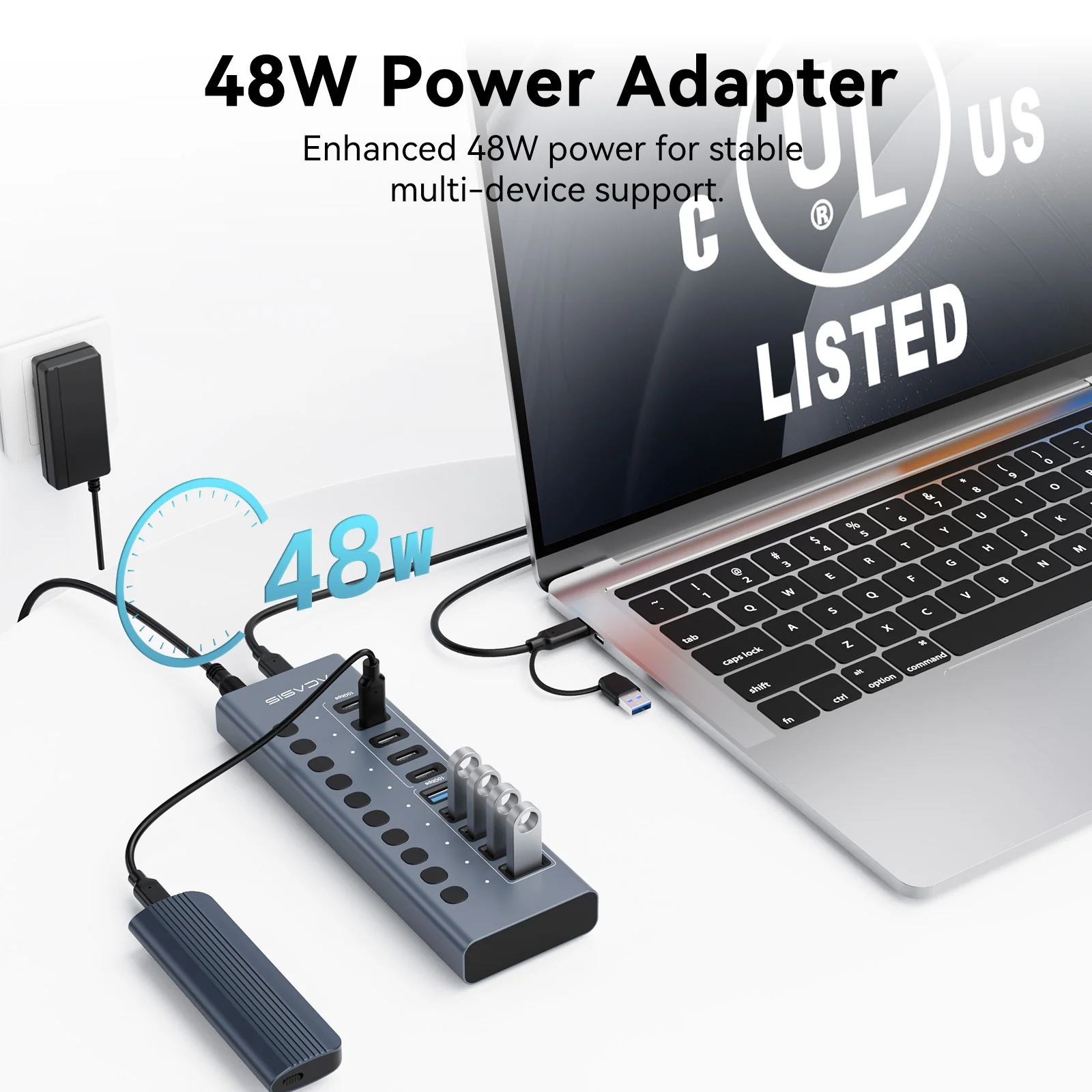 Acasis 10-Port 10Gbps USB 3.2 Hub Powered, 5 USB-A & 5 USB-C Ports - Image 4