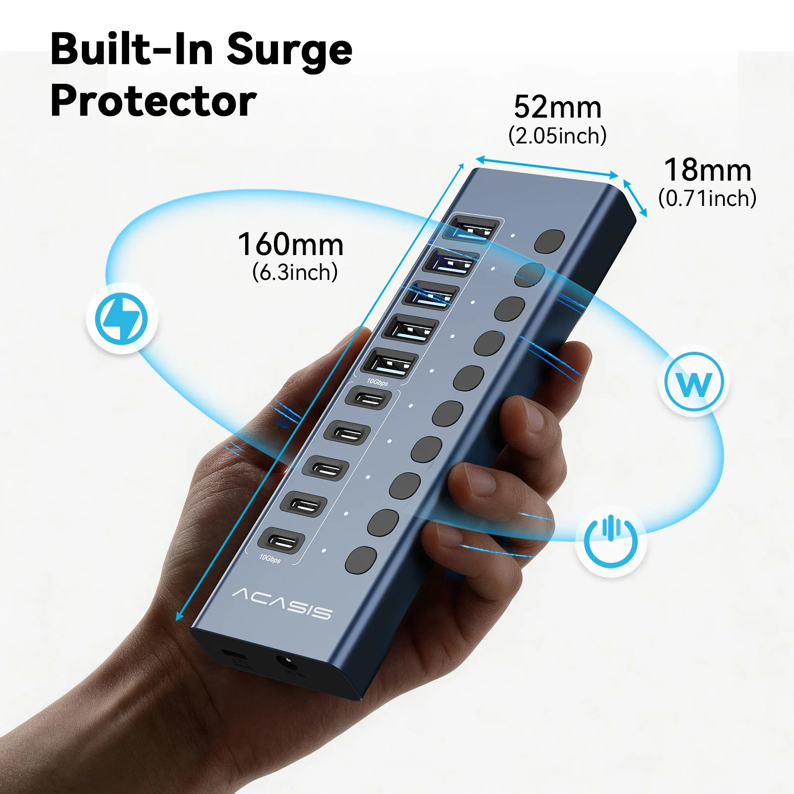 Acasis 10-Port 10Gbps USB 3.2 Hub Powered, 5 USB-A & 5 USB-C Ports - Image 7