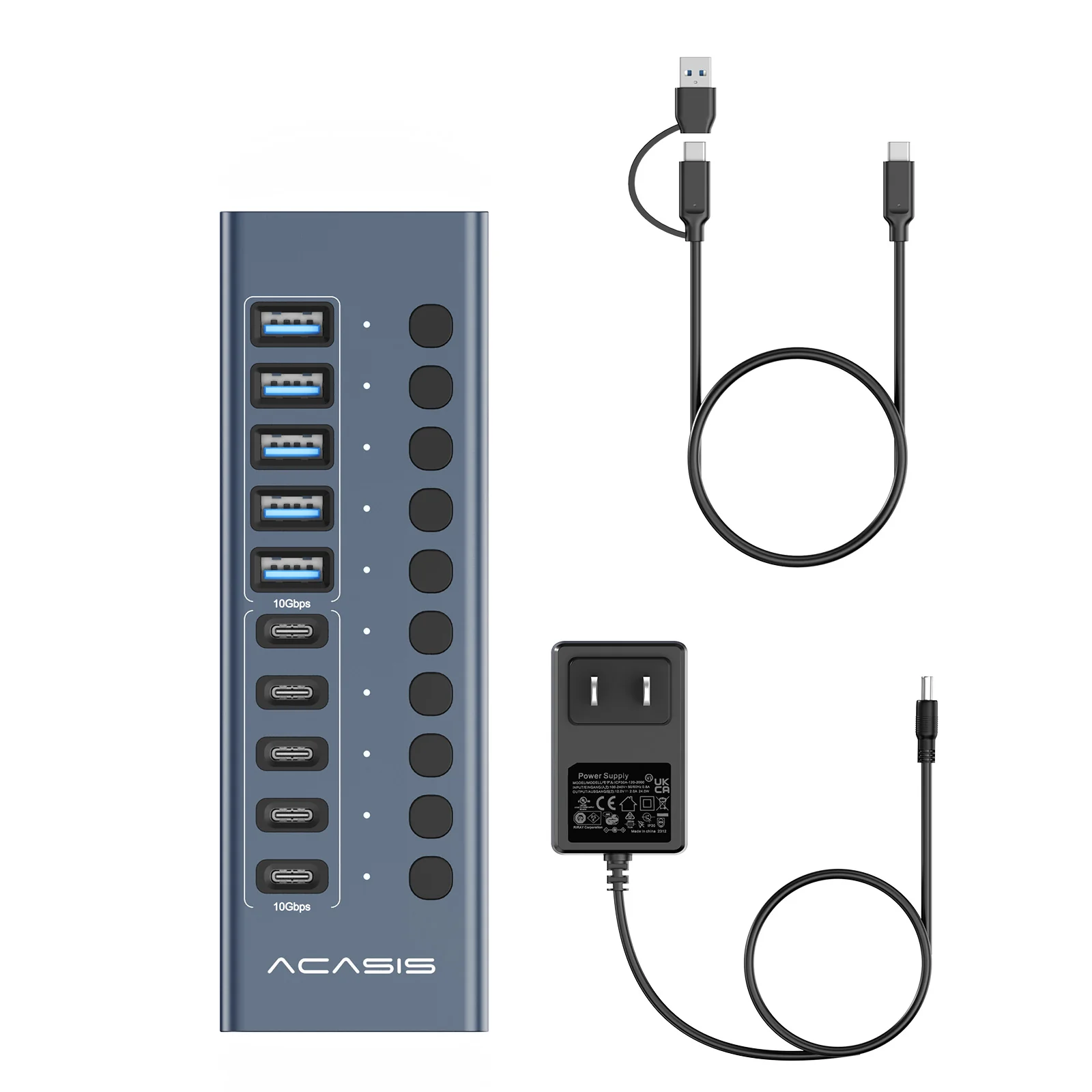 Acasis 10-Port 10Gbps USB 3.2 Hub Powered, 5 USB-A & 5 USB-C Ports - Image 8