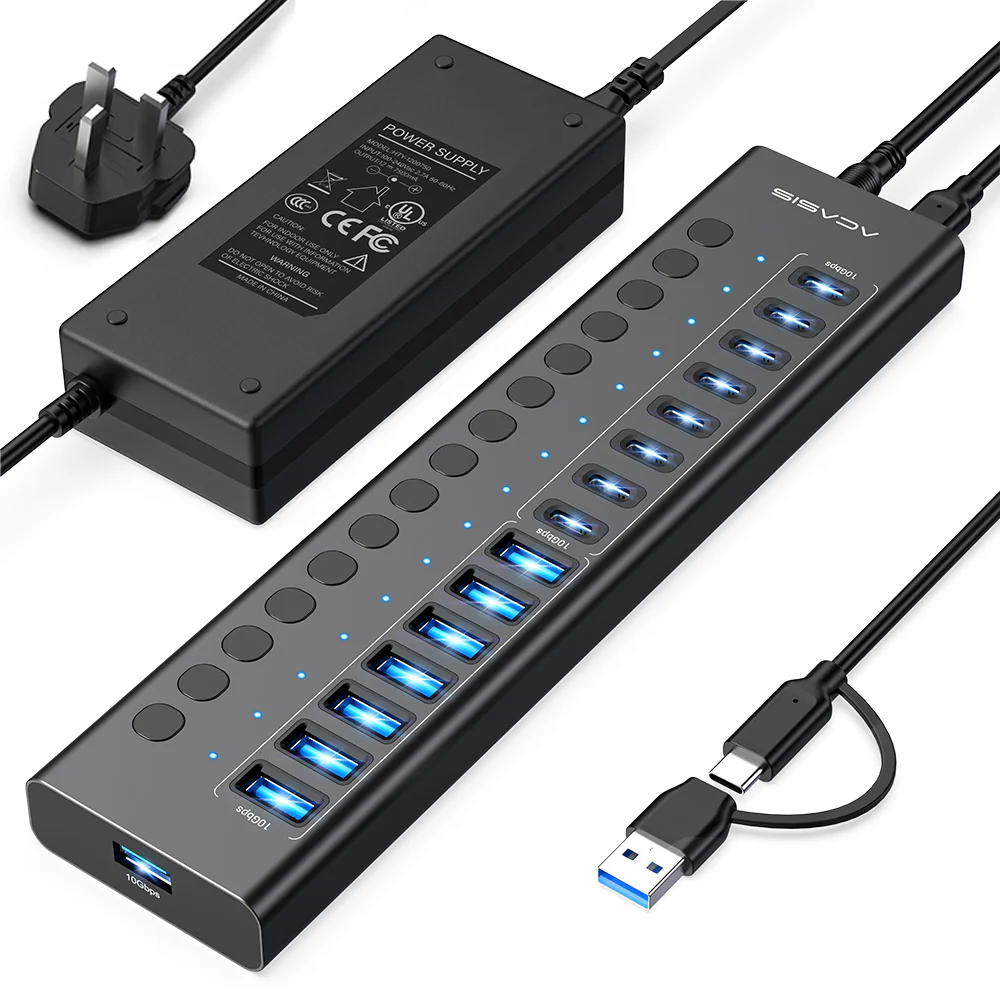 Acasis 16-Port 10Gbps USB 3.2 Hub Powered, 8 USB-A & 8 USB-C Ports - Image 12