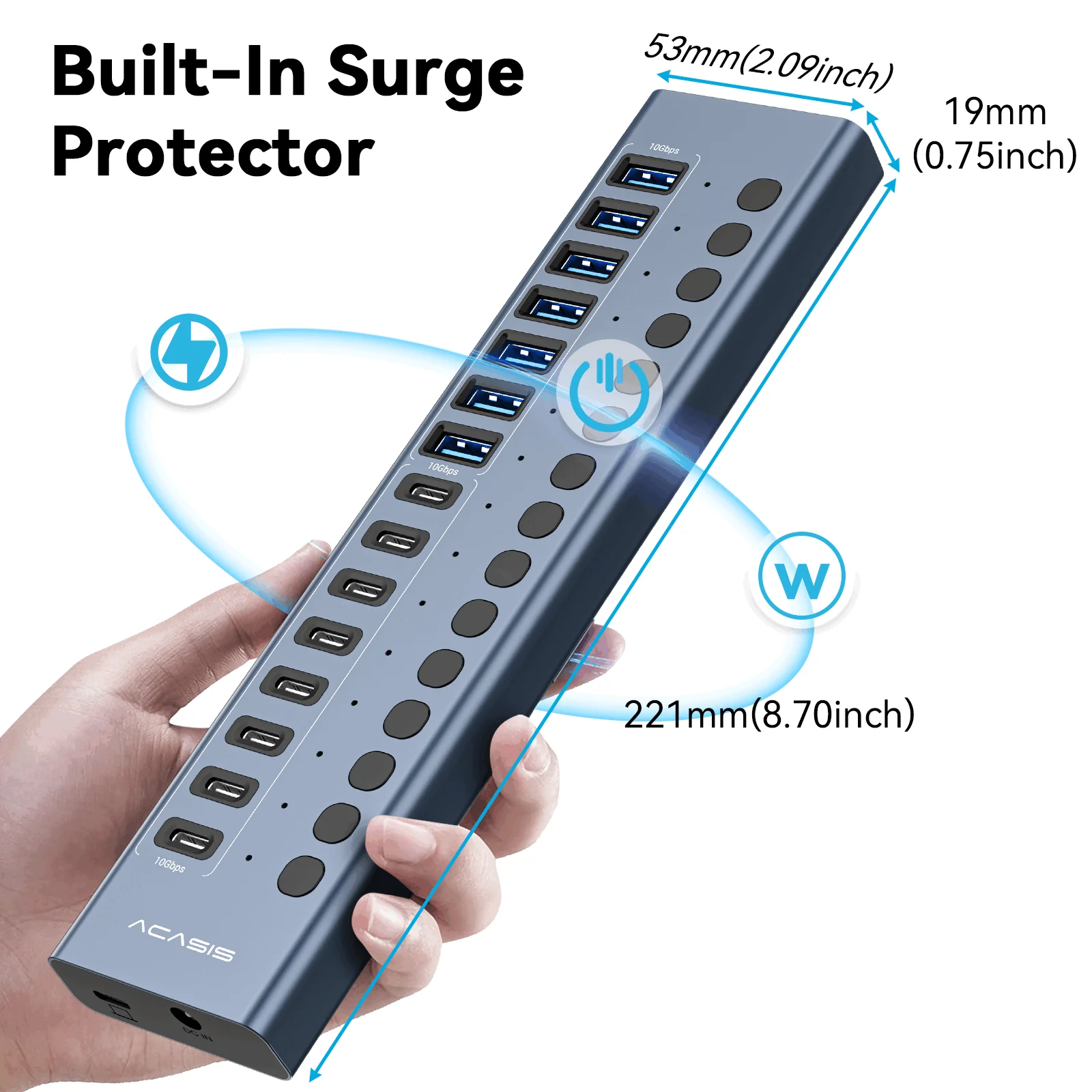 Acasis 16-Port 10Gbps USB 3.2 Hub Powered, 8 USB-A & 8 USB-C Ports - Image 4