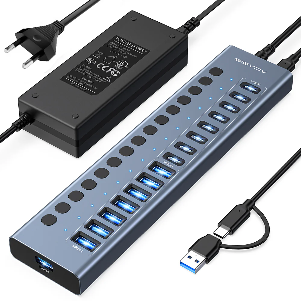 Acasis 16-Port 10Gbps USB 3.2 Hub Powered, 8 USB-A & 8 USB-C Ports - Image 7