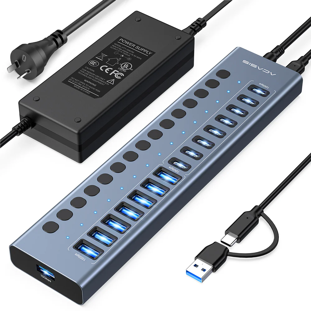 Acasis 16-Port 10Gbps USB 3.2 Hub Powered, 8 USB-A & 8 USB-C Ports - Image 9