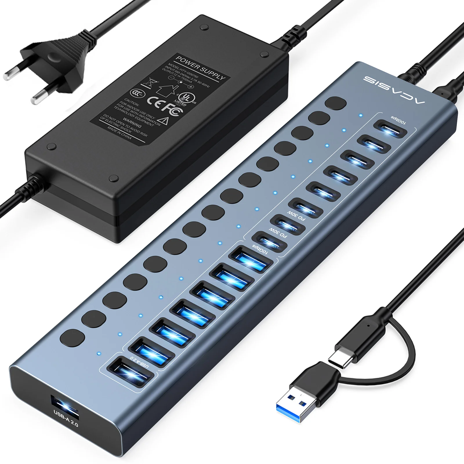 Acasis 16-Port Fast Charging USB 3.2 Hub with 8 USB-A + 8 USB-C Ports - Image 10