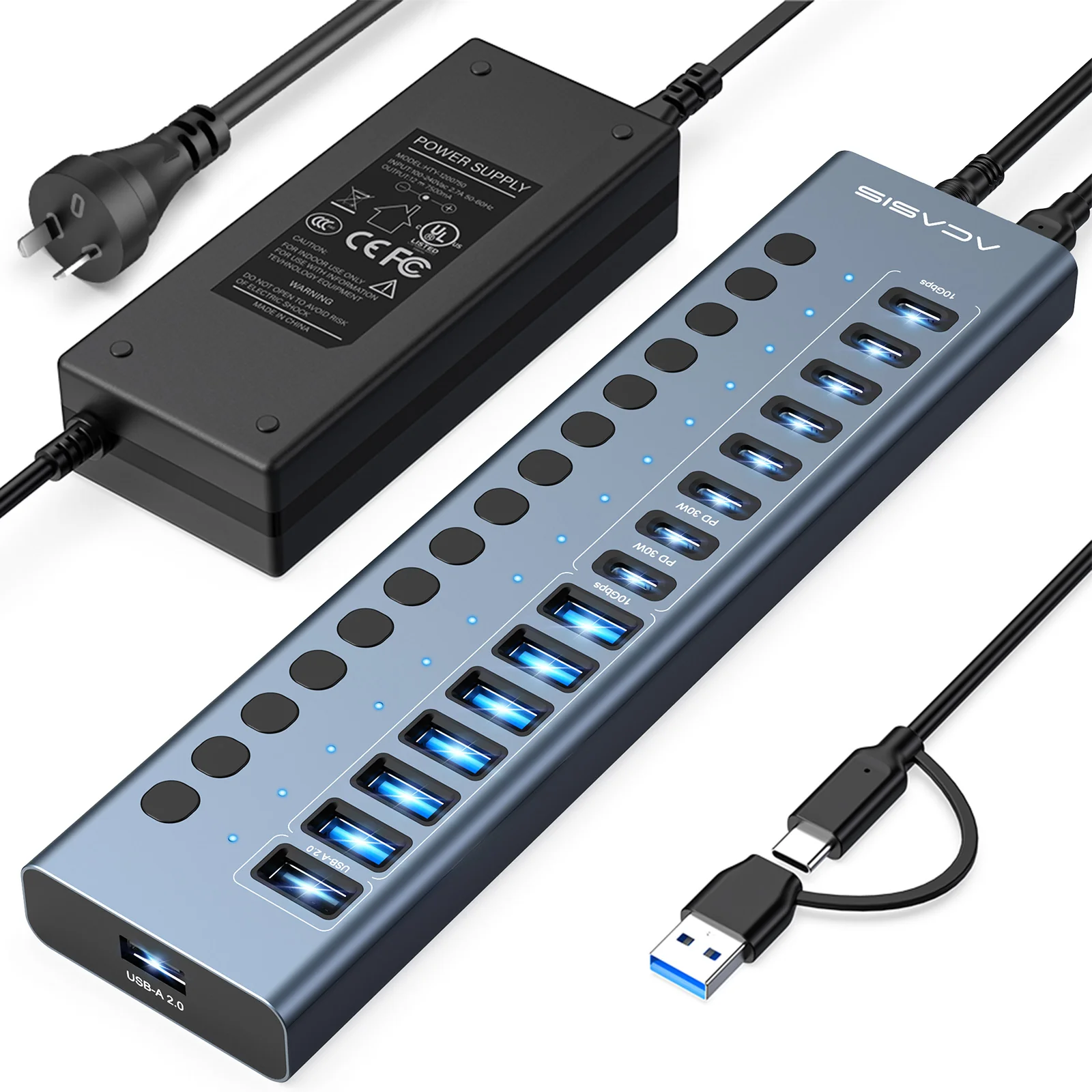 Acasis 16-Port Fast Charging USB 3.2 Hub with 8 USB-A + 8 USB-C Ports - Image 11