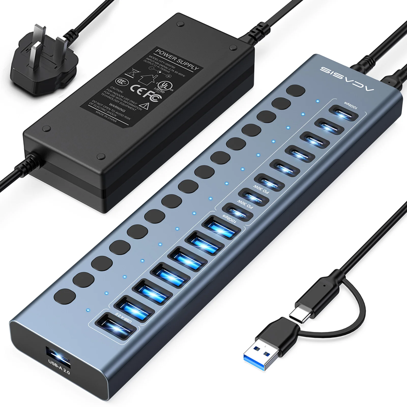Acasis 16-Port Fast Charging USB 3.2 Hub with 8 USB-A + 8 USB-C Ports - Image 12