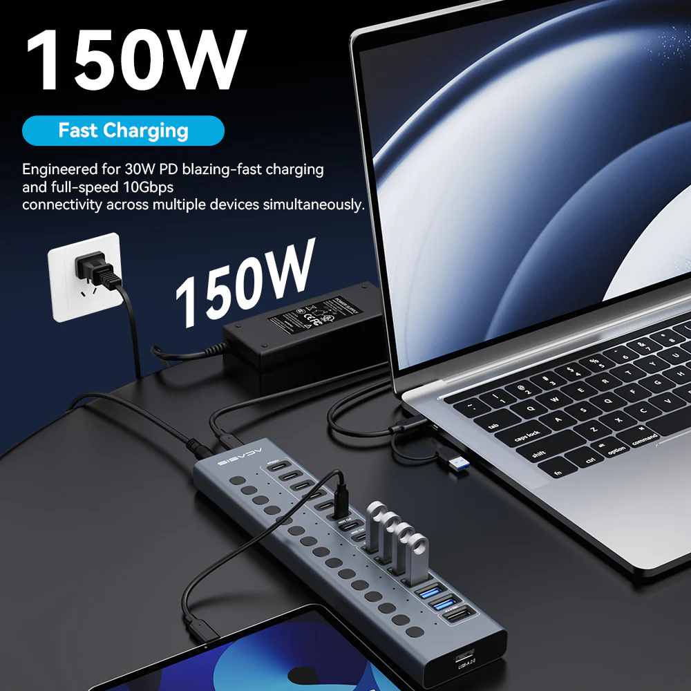 Acasis 16-Port Fast Charging USB 3.2 Hub with 8 USB-A + 8 USB-C Ports - Image 7