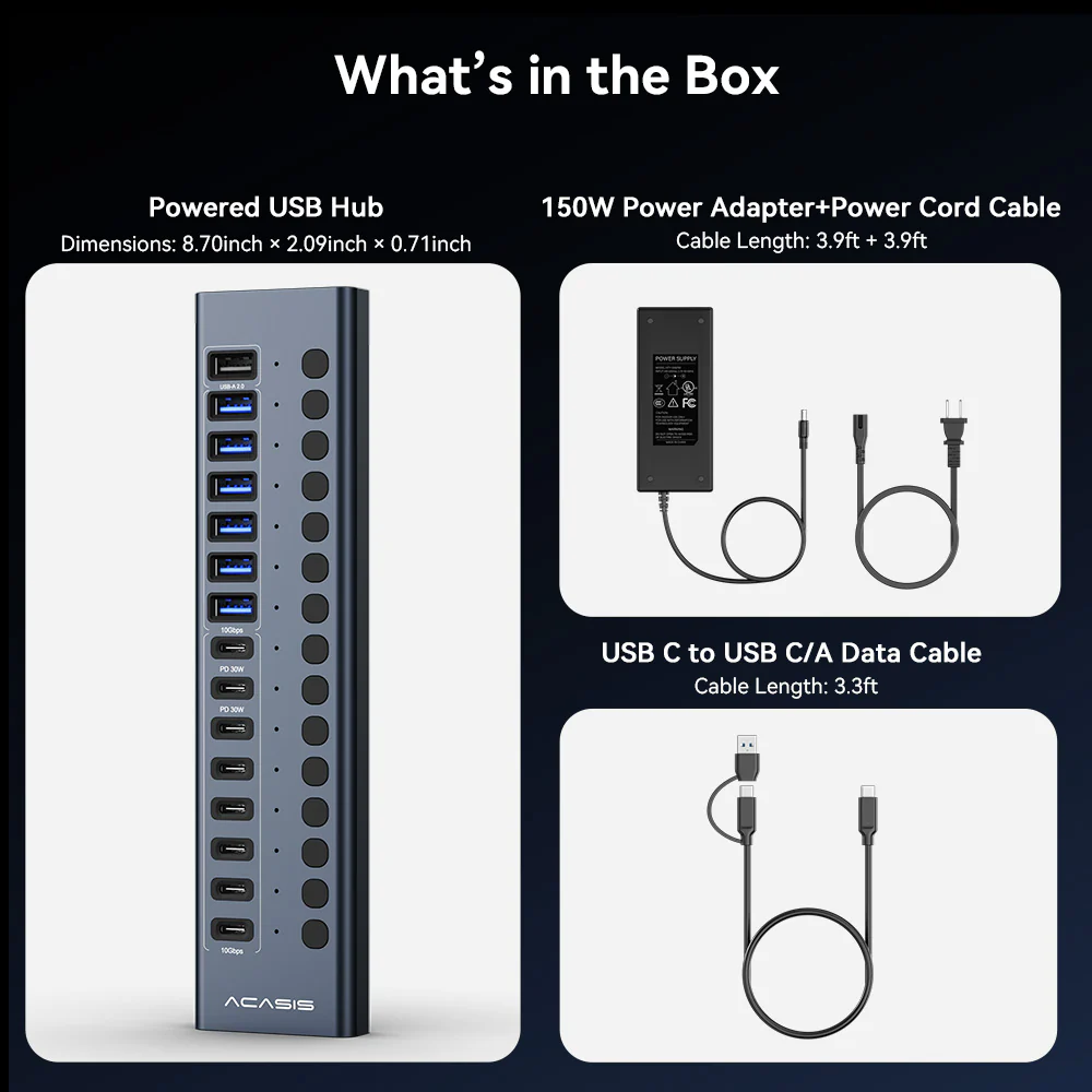 Acasis 16-Port Fast Charging USB 3.2 Hub with 8 USB-A + 8 USB-C Ports - Image 9