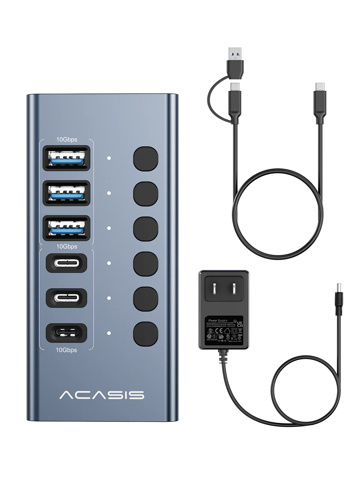 Acasis 6-Port 10Gbps USB 3.2 Hub Powered, 3 USB-A & 3 USB-C Ports - Image 8